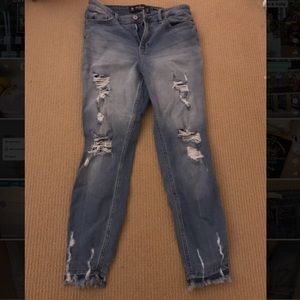 High-Waisted Cropped Ripped Jeans